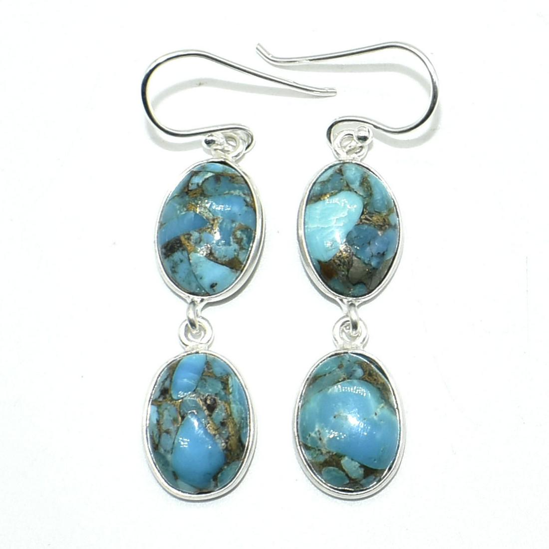 Silver Blue Copper Turquoise Earring (1 of 4)