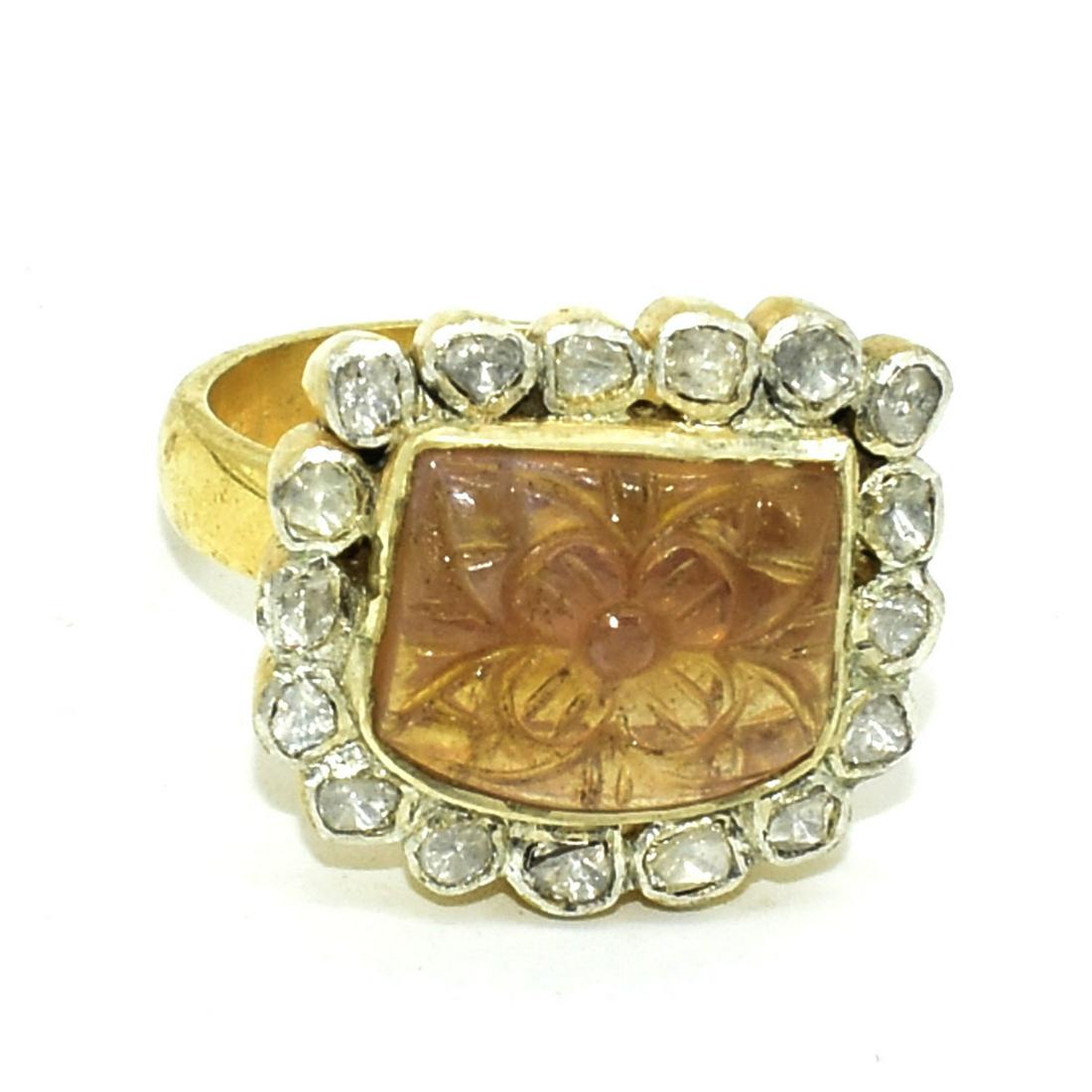 S/Sil Diamond Polki(0.6ct) Sapphire Carbin Ring (1 of 3)