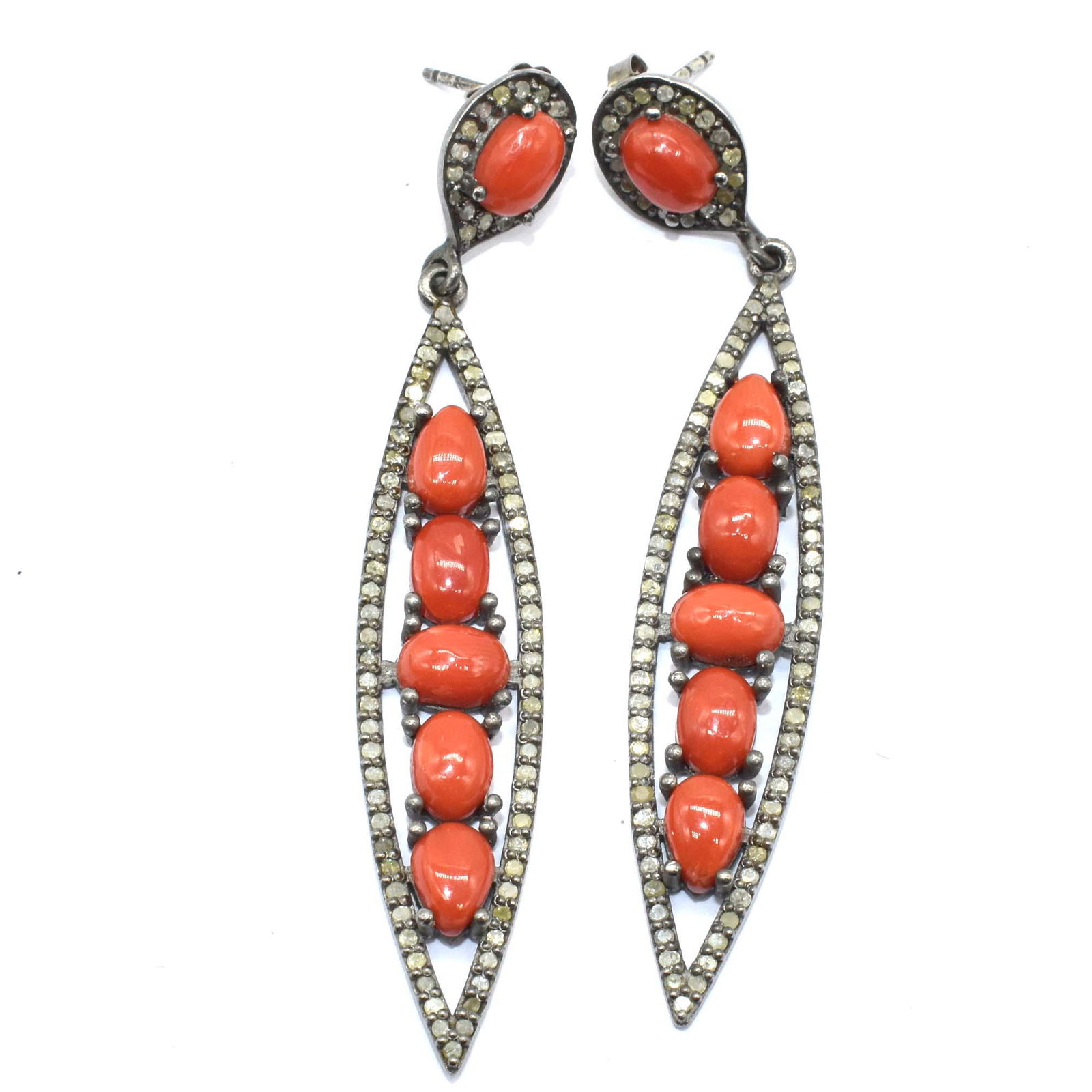 Diamond(1.12ct)  Coral(10.37ct) Dangling Earring (1 of 5)