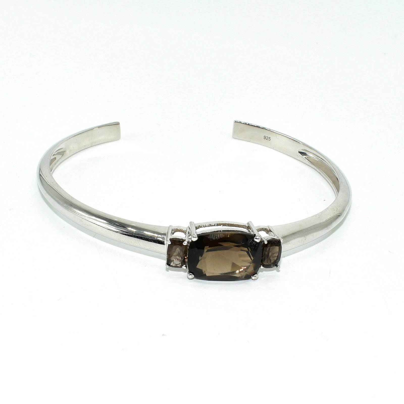 Silver Smokey Quartz(9.45ct) Bangle: Silver Smokey Quartz(9.45ct) Rhodium Plated Bangle (~length OPANABLEinches)