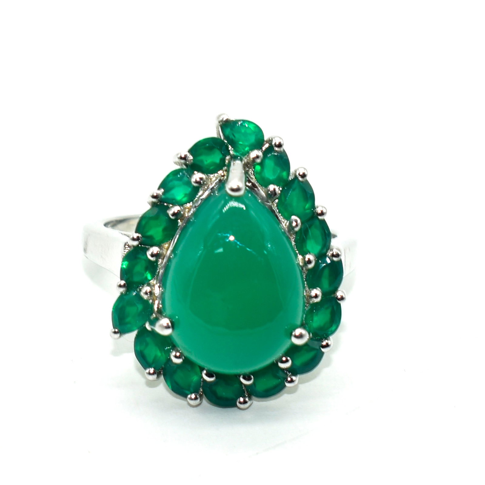 Silver Green Onyx(14.7ct) Ring: Silver Green Onyx(14.7ct) Rhodium Plated Ring (~Size 10) (~weight 7.35g)