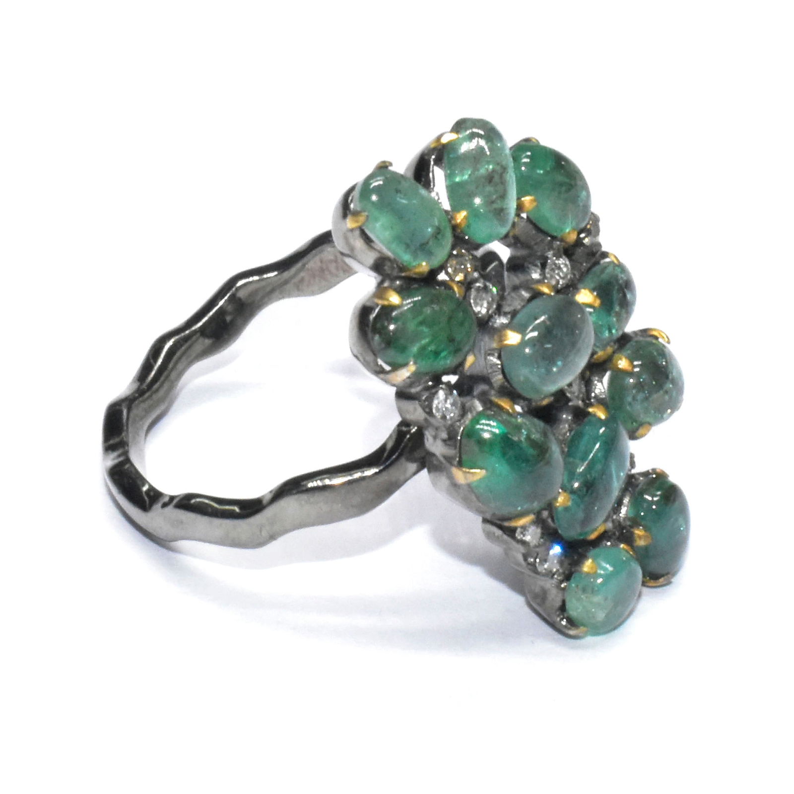 Silver Diamond(0.3ct) Emerald(5.4ct) Ring: Silver Diamond(0.3ct) Emerald(5.4ct) Black Rhodium Plated Ring (~Size 9) (~weight 6.3g)