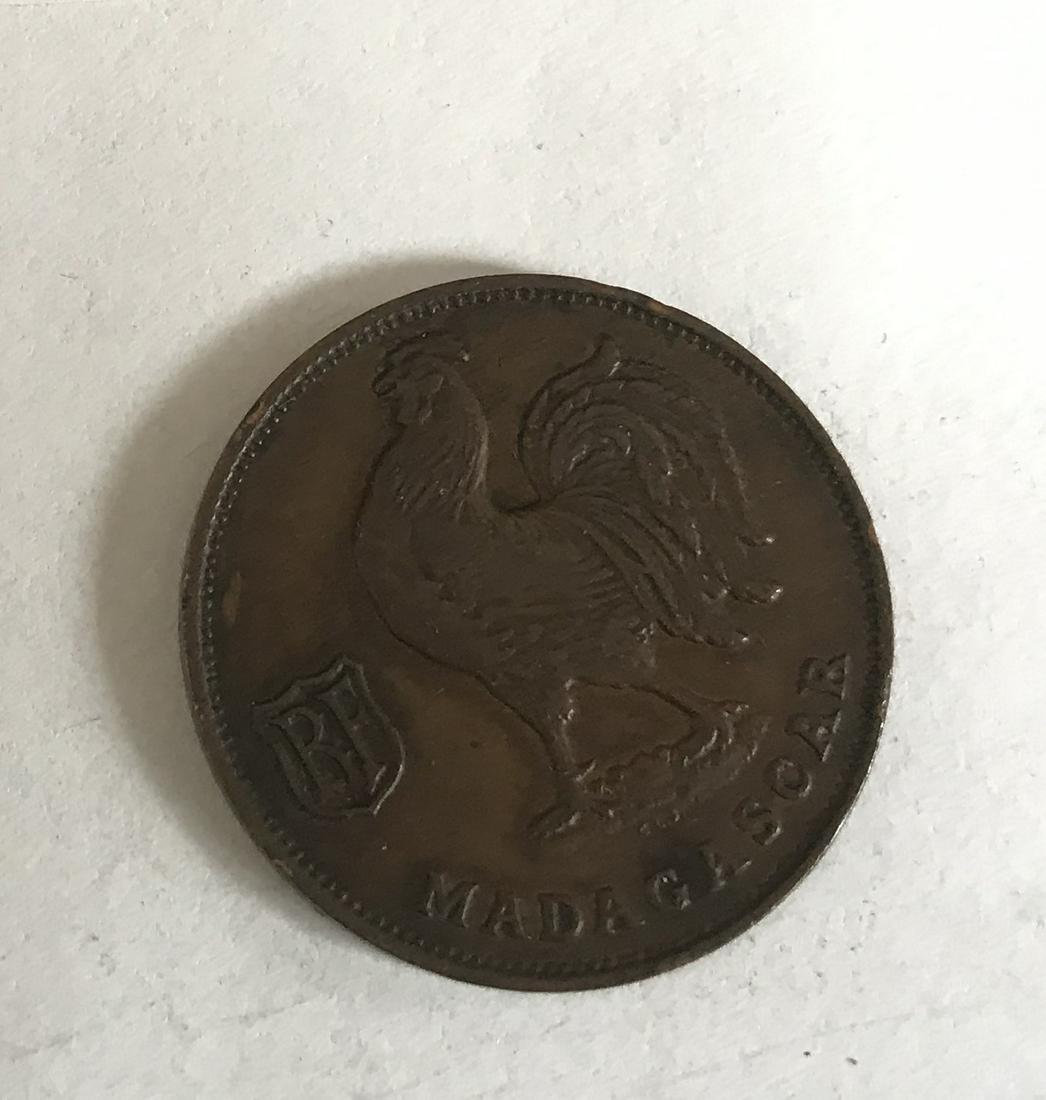 Copper Madagascar Coin 1 Franc 1943 WWII: madagascar coin 1943, WWII