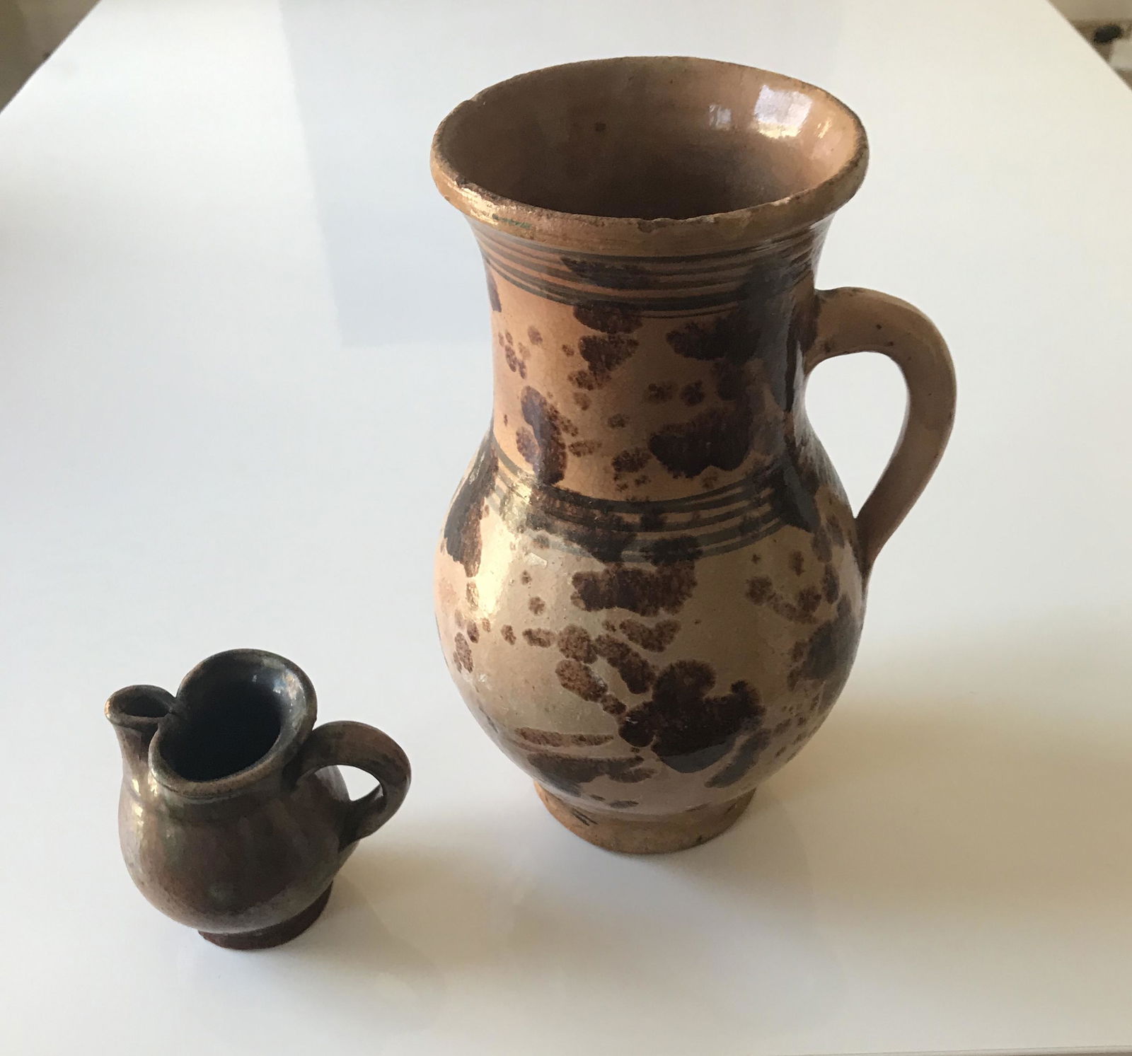 2 pcs Antique Ceramic Polychrome Milk Jars: Eastern european origin, cca 1900.