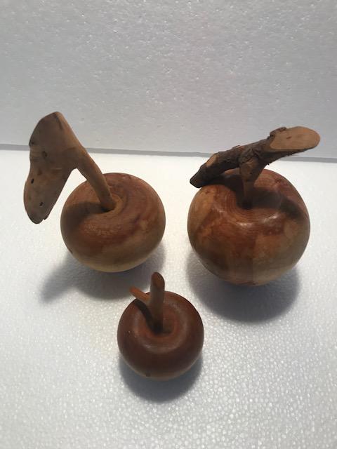 3 pcs Handcarved Apple Figurines: handcarved apples, fruit wood