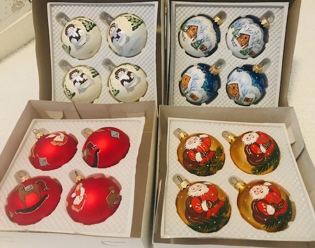 Handpainted Christmas Ornaments Balls 2,5': European hand painted mercury glass ornaments in boxes.
