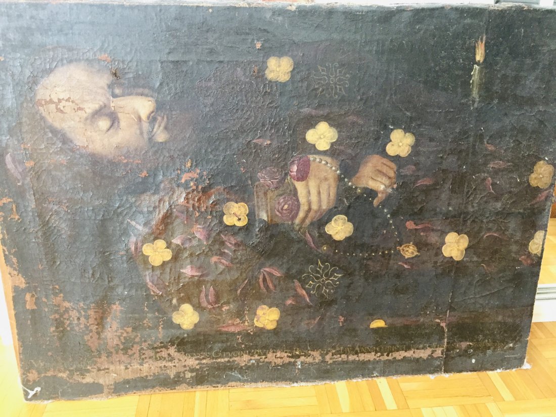 Antique Religious Franciscan Painting of Saint 17 th c (1 of 6)