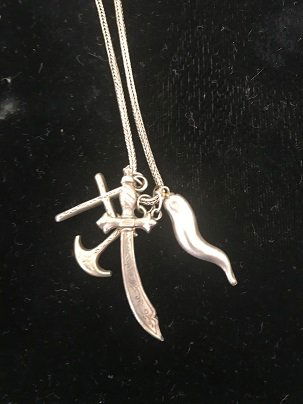 Antique Silver Necklace with Charms: 19 th century silver