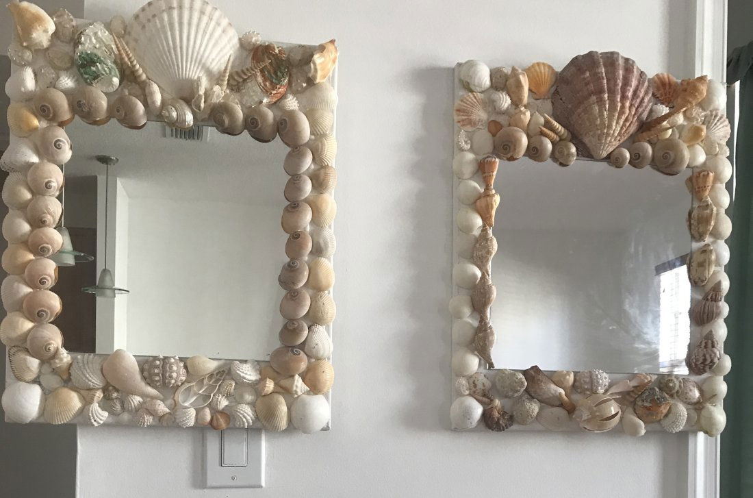 Pair of Sea Shell Encrusted Mirrors Redmile Style (1 of 4)