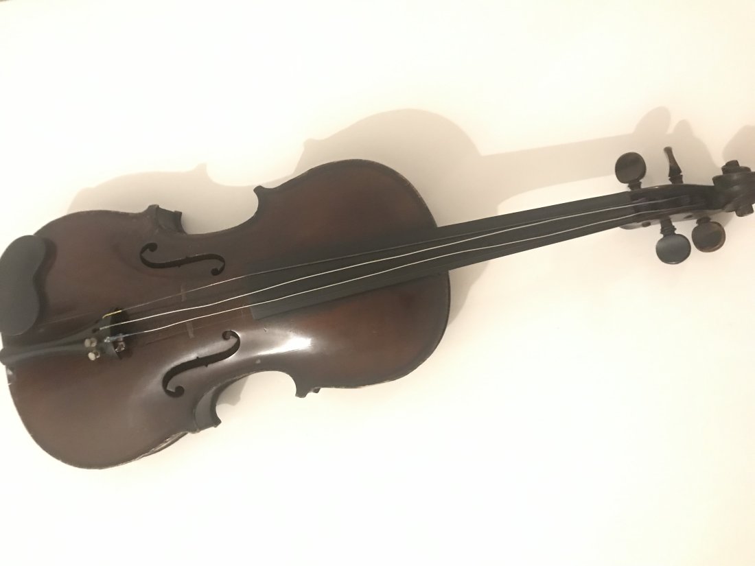 French Antique Violin Vauillaume a Paris stamp: Antique French violin, open body, bears a stamp Vauillaume a Paris, rue deCroix Petit Champs 46. Tot violin length is 24", body 14,5".