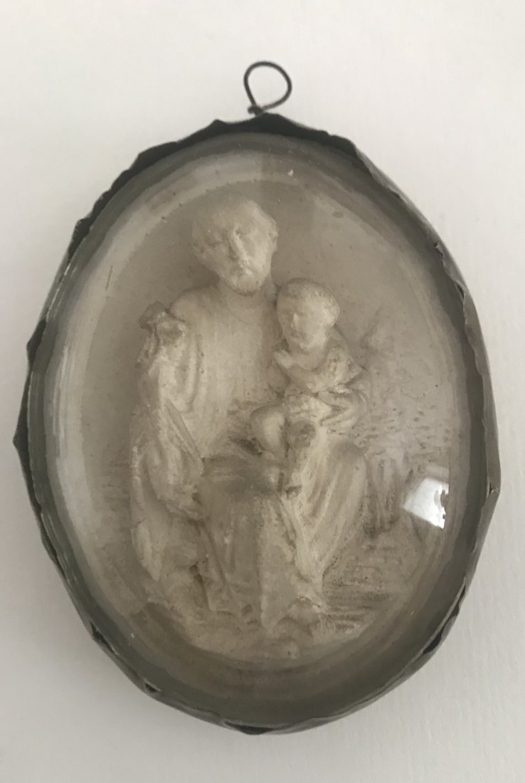 Early 19 th c Religious Meershaum Carving of Saint Bendictin Glass (1 of 3)