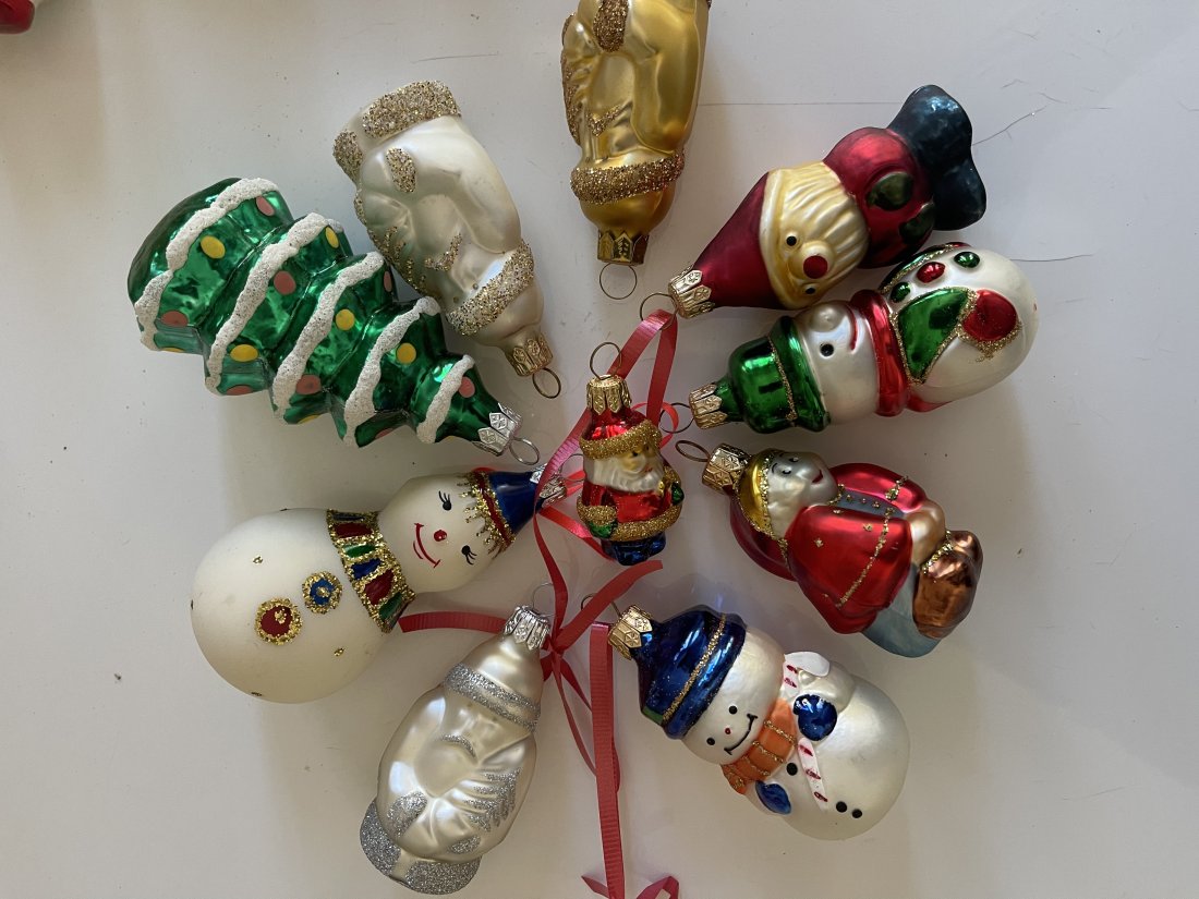 Vintage German Christmas Ornaments Figurines: Lot of antique glass Christmas ornaments figurines.