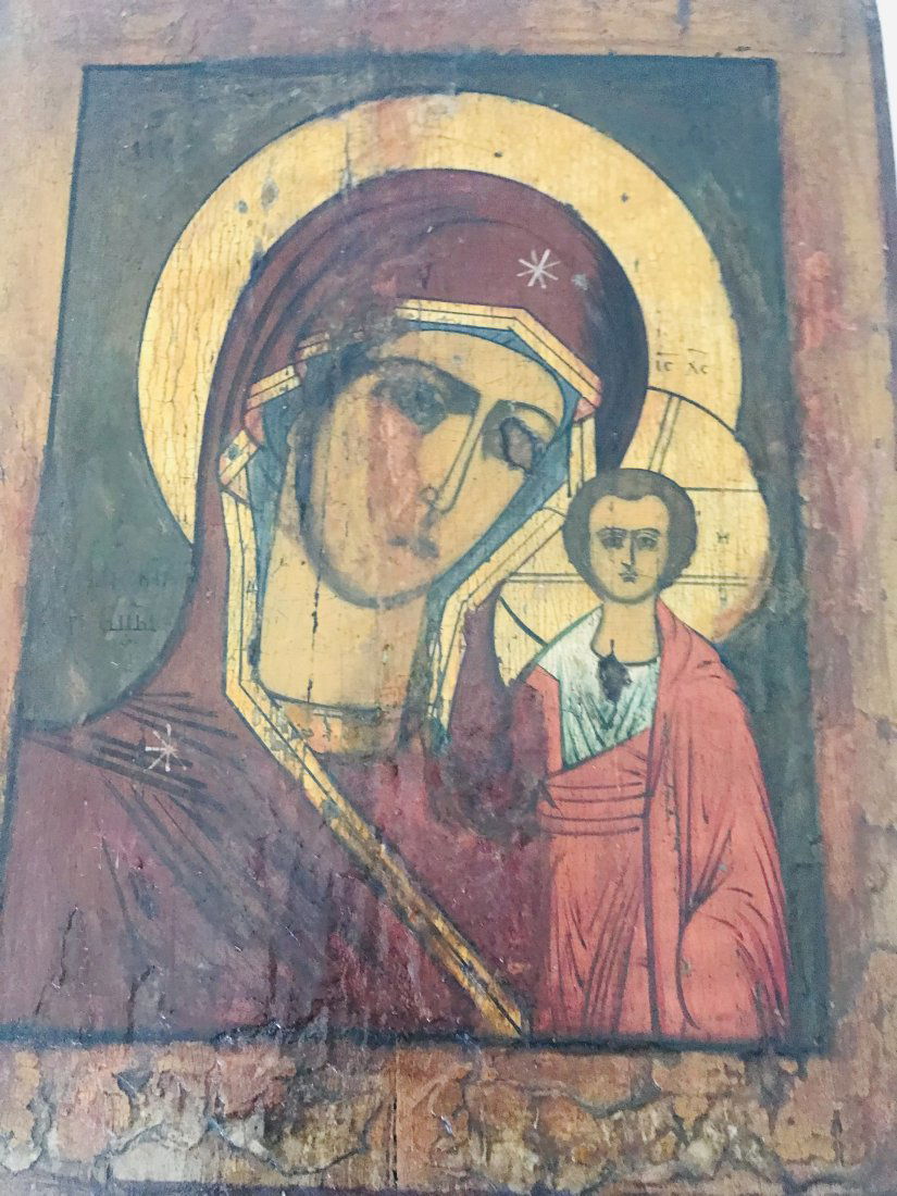 Antique Orthodox Mother of God Icon Tempera on wood: Mother of God Orthodox icon, tempera on wood.