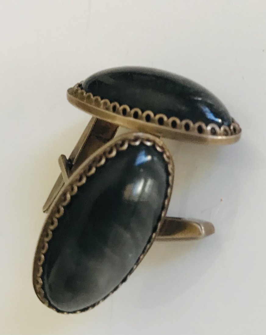 Antique Silver Gold Wash Cats Eye Cufflinks Menâ€™s Jewelry: Antique silver gold wash Cats Eye cufflinks.