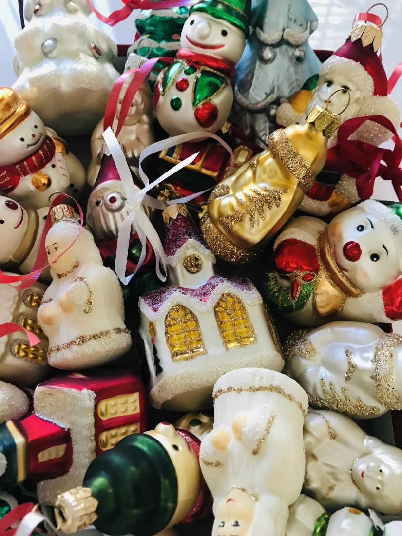 Antique German Glass Christmas Ornaments Figurines: Antique Christmas ornaments lit.