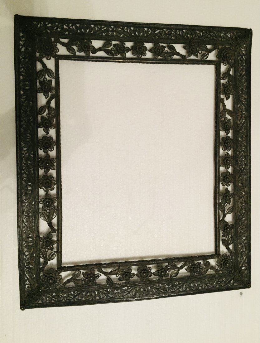 Antique Russian Imperial Silver Filigree Frame: 19 th c Russian antique silver filigree ornate frame.
