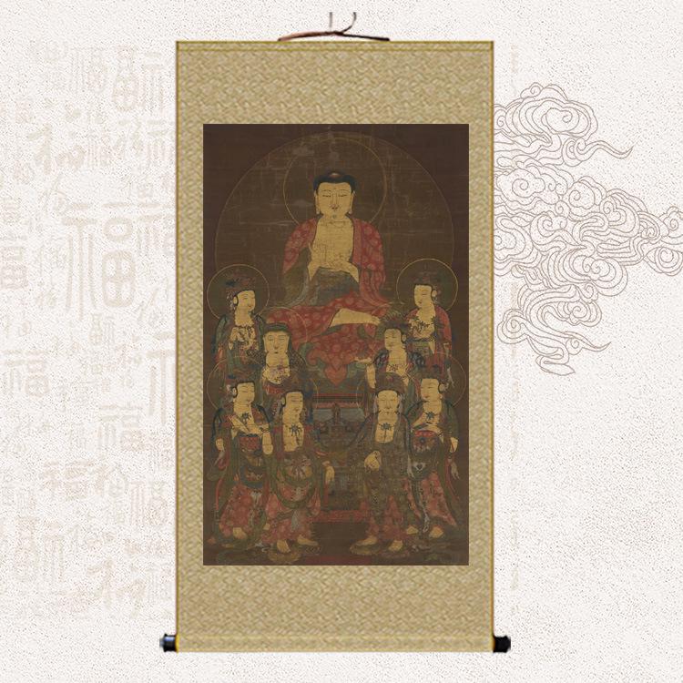 Amitabha Buddha Eight Bodhisattvas Buddha Statue Silk (1 of 4)