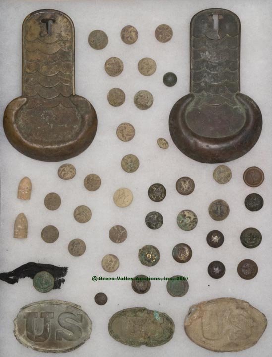 FLAT OF BATTLEFIELD EXCAVATED ARTIFACTS, including