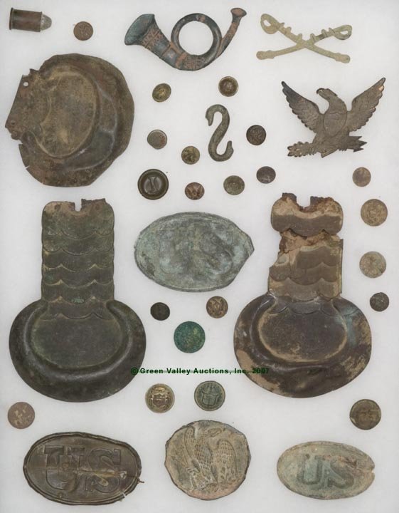 FLAT OF BATTLEFIELD EXCAVATED ARTIFACTS, including