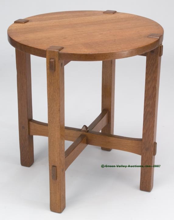 STICKLEY ARTS & CRAFTS OAK STAND TABLE, round top