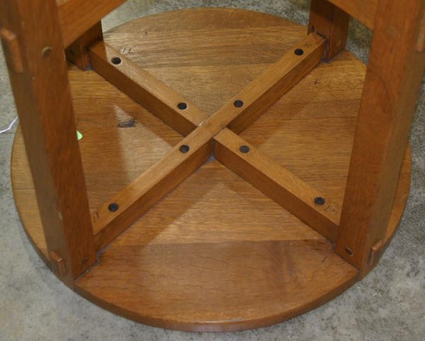 STICKLEY ARTS & CRAFTS OAK STAND TABLE, round top - 3