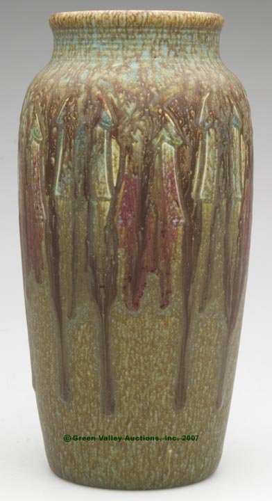 ROOKWOOD VASE, mottled and running brown, green an