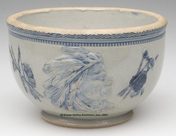 BLUE AND GRAY SALT GLAZE SLEEPY EYE SALT BOWL, Ind