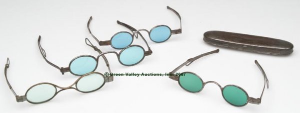 STEEL FRAME COLORED-LENS SPECTACLES, LOT OF FOUR,