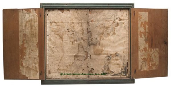 AMERICAN GREEN-PAINTED PINE WALL MAP CASE, finely - 2