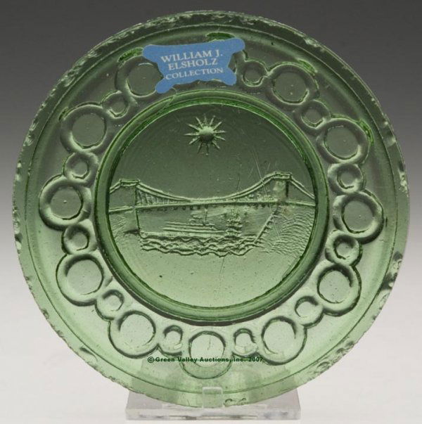 LEE/ROSE NO. 635 CUP PLATE, strong olive green, p: LEE/ROSE NO. 635 CUP PLATE, strong olive green, plain rim. Extremely rare. Probably Midwestern. 3 7/16" d. Reference: Elsholz, lot #1737, this being the actual example. Provenance: Collection of Anne