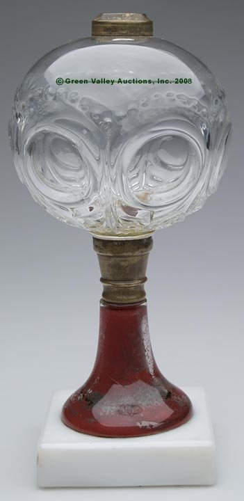 BEADED BULLSEYE AND LEAF STAND LAMP, kerosene peri