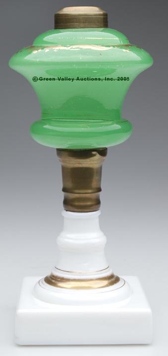 BLOWN-MOLDED FONT STAND LAMP, kerosene period, tra