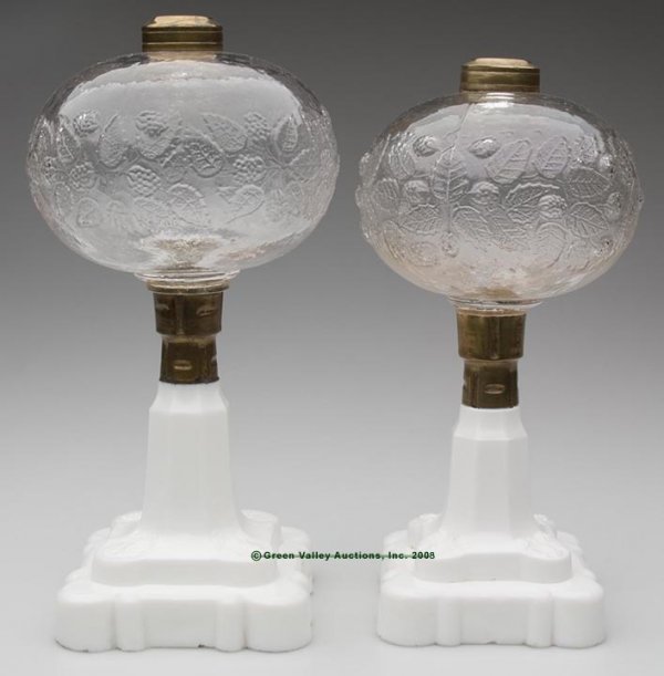 HOBBS' BLACKBERRY STAND LAMPS, LOT OF TWO, kerosen
