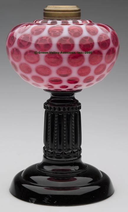 EASON STAND LAMP, kerosene period, cranberry opal