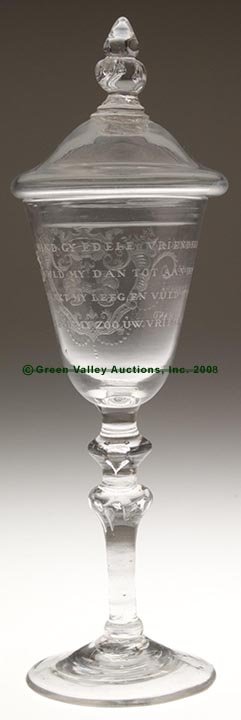 A FINE ENGRAVED LIGHT-BALUSTER WINE GLASS WITH COV - 2