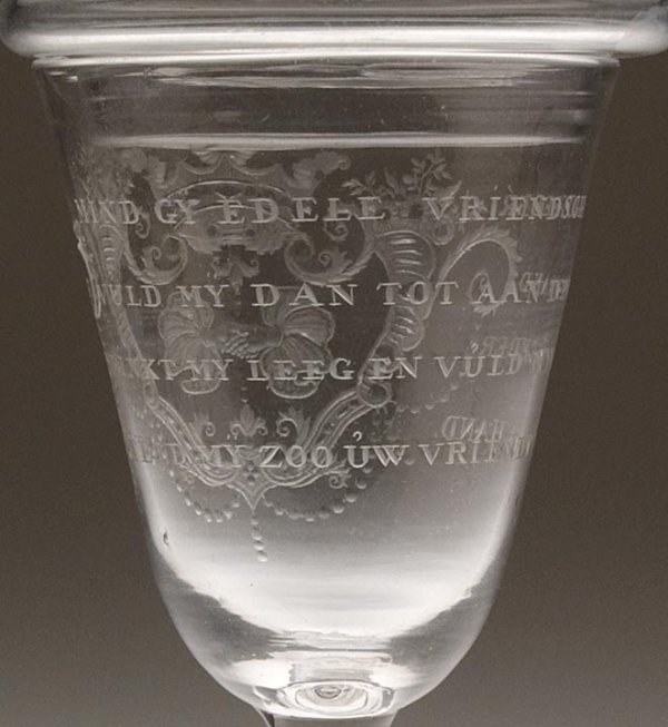 A FINE ENGRAVED LIGHT-BALUSTER WINE GLASS WITH COV - 4