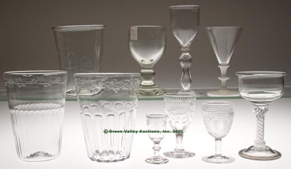 VARIOUS BLOWN DRINKING VESSELS, LOT OF TEN, color