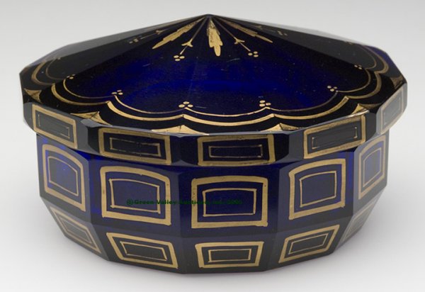 PANEL-CUT AND GILDED DRESSER BOX, deep cobalt blu