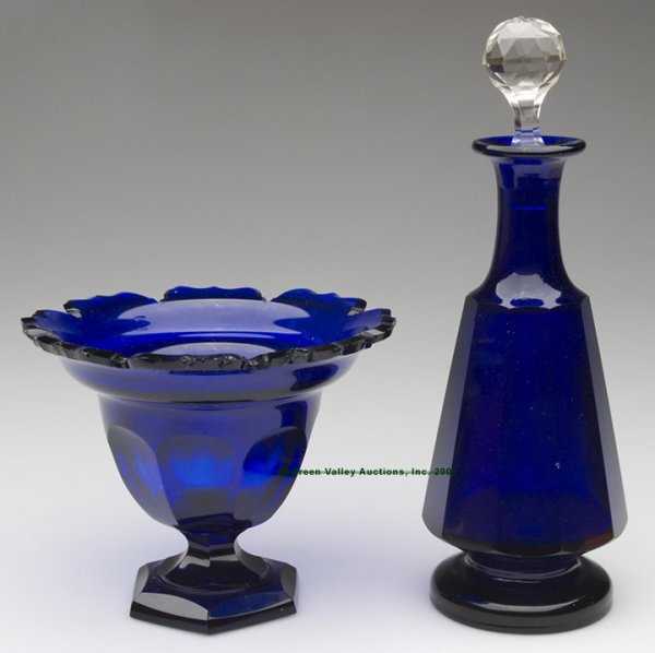 PANEL-CUT ARTICLES, LOT OF TWO, deep cobalt blue,