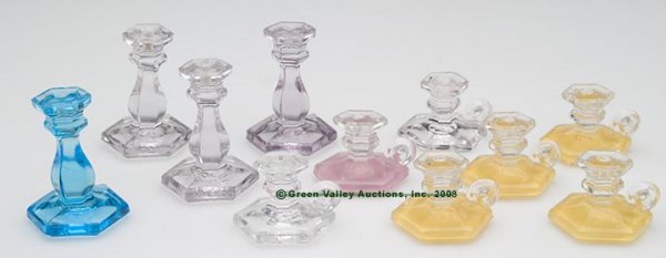 PRESSED HEXAGONAL TOY CANDLEHOLDERS, LOT OF 11,