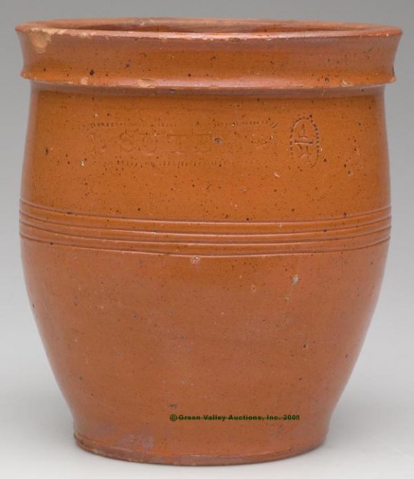 STAMPED "E. SUTER", ROCKINGHAM CO., VA LEAD-GLAZED E