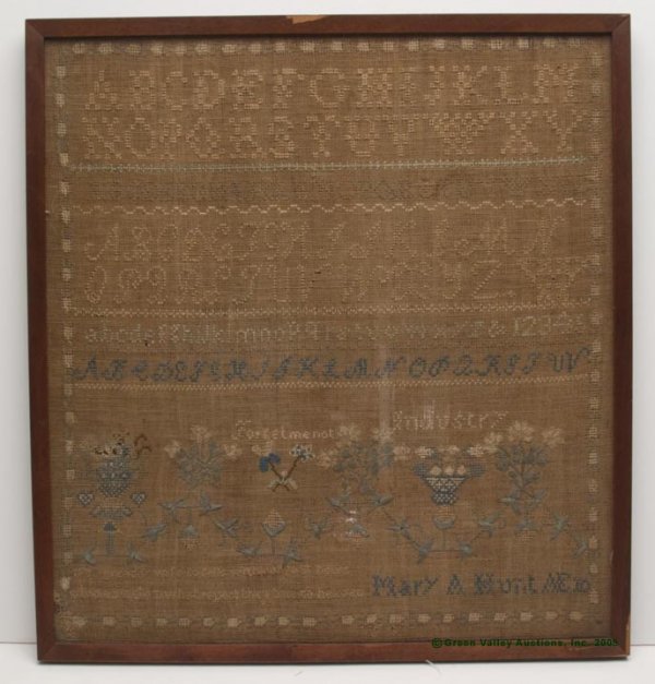 MARY A. HURT, AMERICAN NEEDLEWORK SAMPLER, seven l