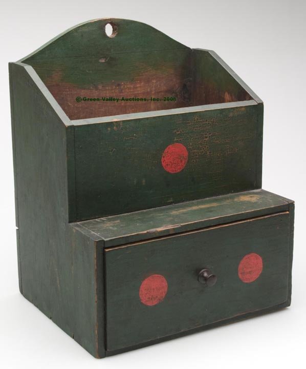 AMERICAN PAINT DECORATED PINE STEP-BACK WALL BOX,