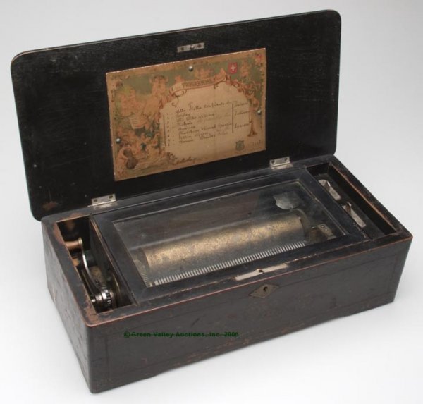 SWISS CYLINDER 8-TUNE MUSIC BOX, parquetry inlaid