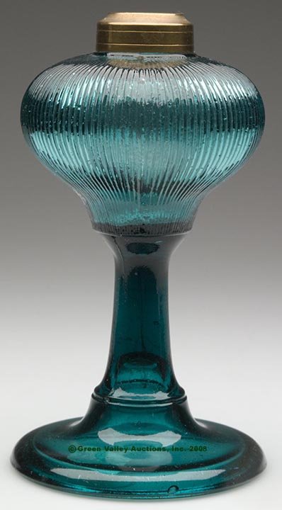 FINE RIB / REEDED STAND LAMP, kerosene period, teal