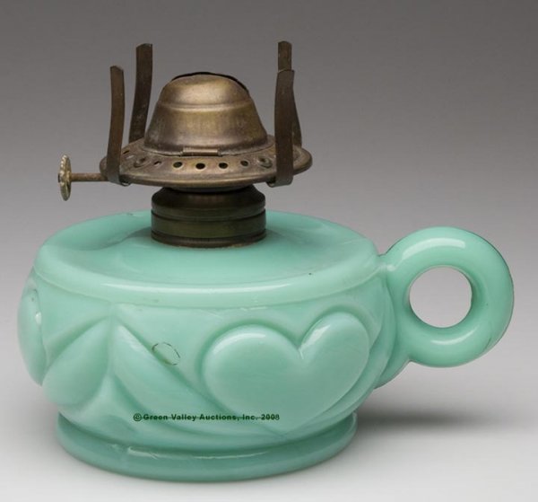 HEART FINGER LAMP, kerosene period, opaque green, #