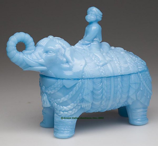 ELEPHANT WITH RIDER COVERED BOX, opaque blue, elab