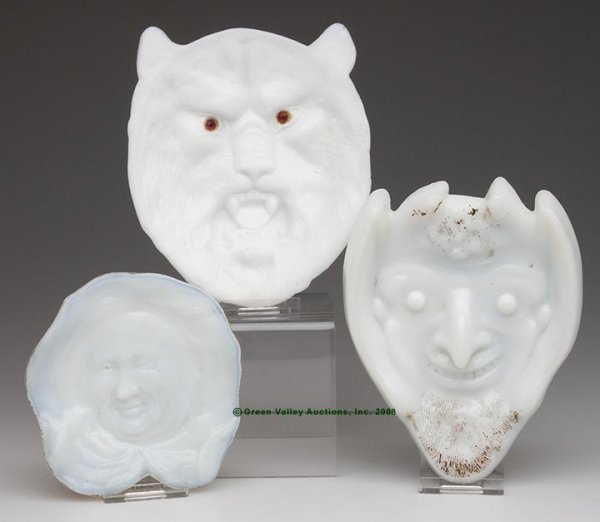 FIGURAL PIN TRAYS, LOT OF THREE, opaque white/milk