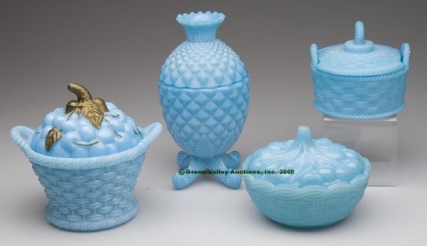 VARIOUS FIGURAL COVERED DISHES, LOT OF FOUR, opaqu