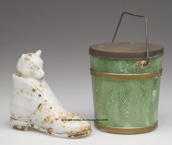 VARIOUS FIGURAL CONTAINERS, LOT OF TWO, opaque whi